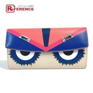 Fendi Long Wallet Bugs Monster Rhinestones Leather Pink